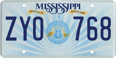 MS license plate ZYO768