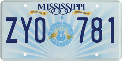 MS license plate ZYO781