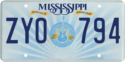 MS license plate ZYO794