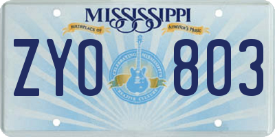 MS license plate ZYO803
