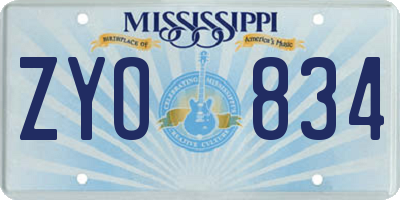 MS license plate ZYO834