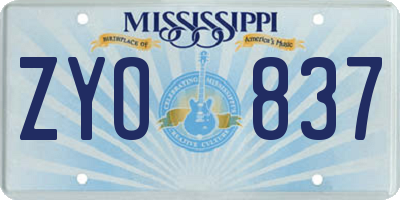 MS license plate ZYO837