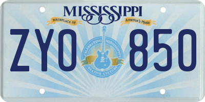 MS license plate ZYO850