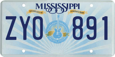 MS license plate ZYO891