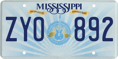 MS license plate ZYO892