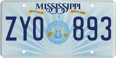 MS license plate ZYO893
