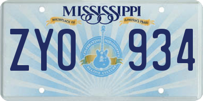 MS license plate ZYO934