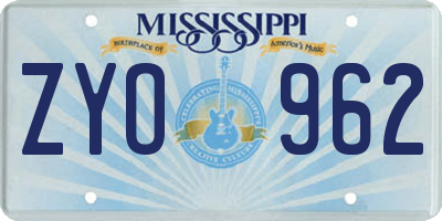 MS license plate ZYO962