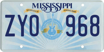 MS license plate ZYO968