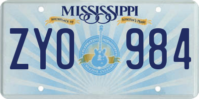 MS license plate ZYO984