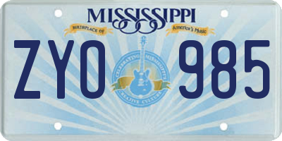 MS license plate ZYO985