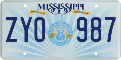 MS license plate ZYO987
