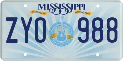 MS license plate ZYO988