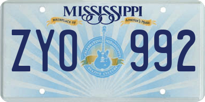 MS license plate ZYO992