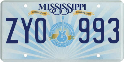 MS license plate ZYO993