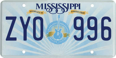 MS license plate ZYO996