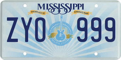 MS license plate ZYO999