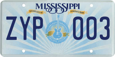 MS license plate ZYP003