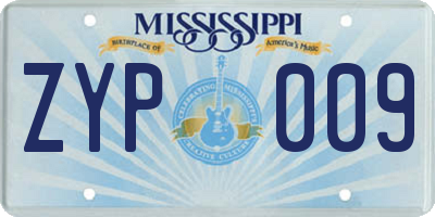 MS license plate ZYP009
