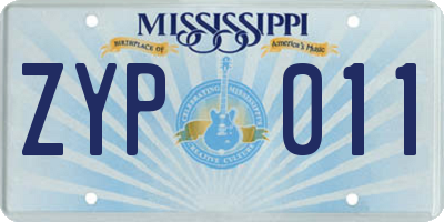 MS license plate ZYP011