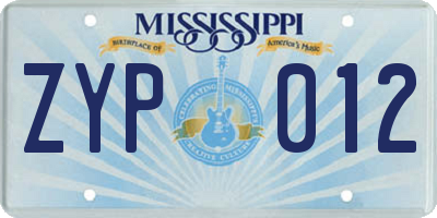 MS license plate ZYP012