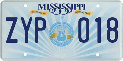 MS license plate ZYP018