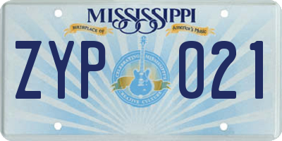 MS license plate ZYP021