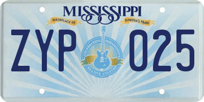 MS license plate ZYP025