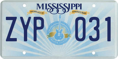 MS license plate ZYP031