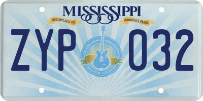 MS license plate ZYP032
