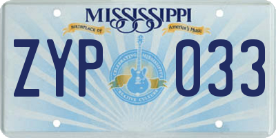 MS license plate ZYP033