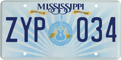 MS license plate ZYP034