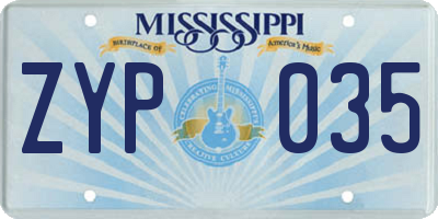 MS license plate ZYP035