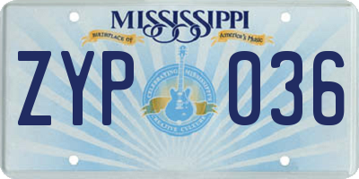 MS license plate ZYP036