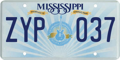 MS license plate ZYP037