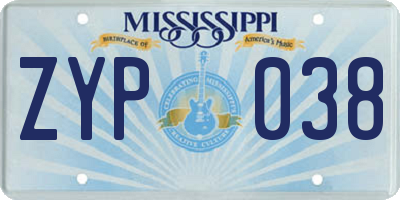 MS license plate ZYP038