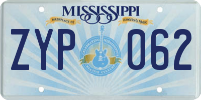 MS license plate ZYP062