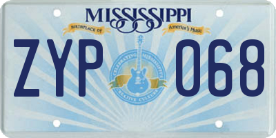 MS license plate ZYP068