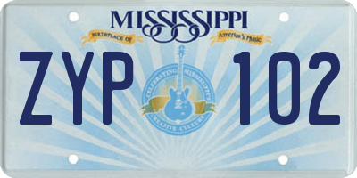 MS license plate ZYP102