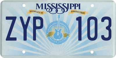 MS license plate ZYP103