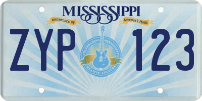 MS license plate ZYP123