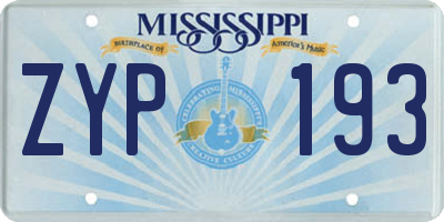 MS license plate ZYP193
