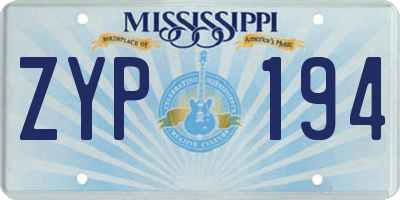 MS license plate ZYP194