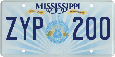 MS license plate ZYP200