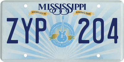 MS license plate ZYP204