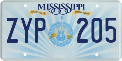 MS license plate ZYP205