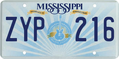 MS license plate ZYP216