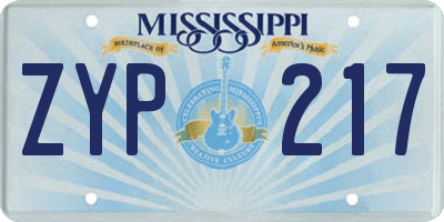 MS license plate ZYP217