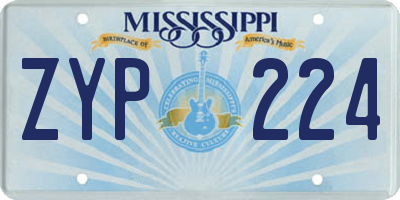 MS license plate ZYP224