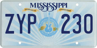 MS license plate ZYP230
